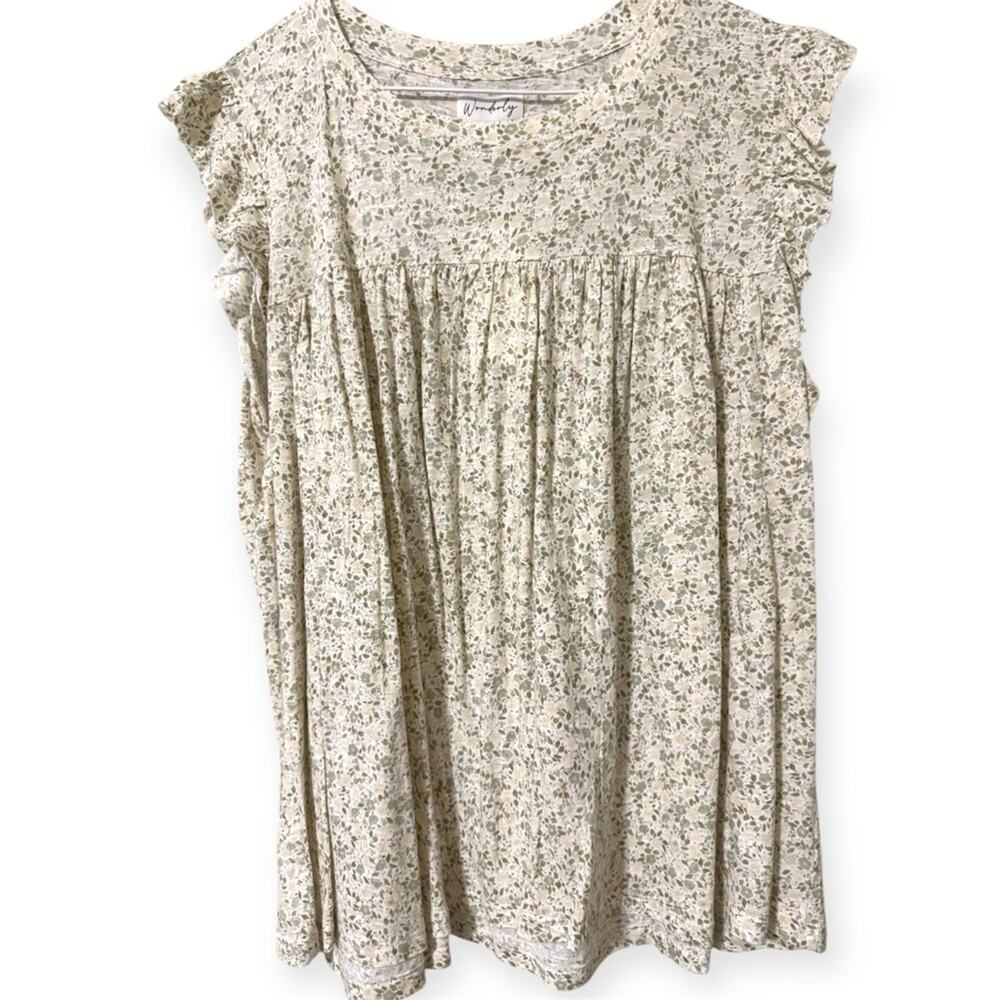 Wonderly plus size 1X flounce sleeve printed t-shirt pullover crew neck new